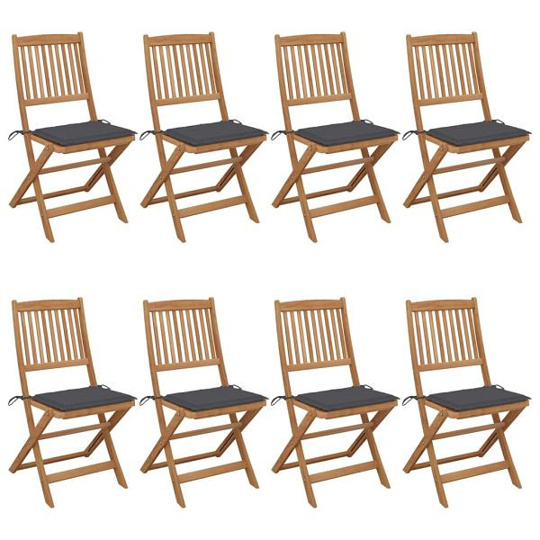 vidaXL Klappbare Gartenstühle 8 Stück mit Kissen Massivholz Akazie, 3075021