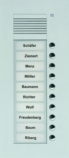 TCS Audio Außenstation Serie PUK 10 Klingeltasten (rechtsbündig), 1-spaltig, UP silber, PUK10/1-EN