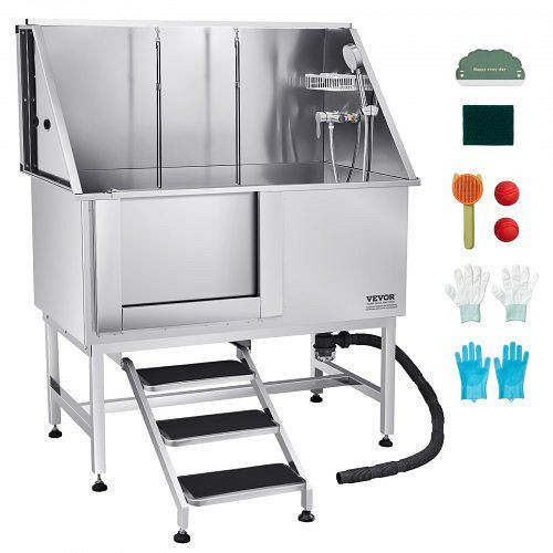VEVOR Hundewaschstation Edelstahl 1270x700x1545mm mit Treppe, Wasserfilterplatte, Duschkopf & Seifenhalter (linke Tür), BXGCWYG50CSLNZPKYV0