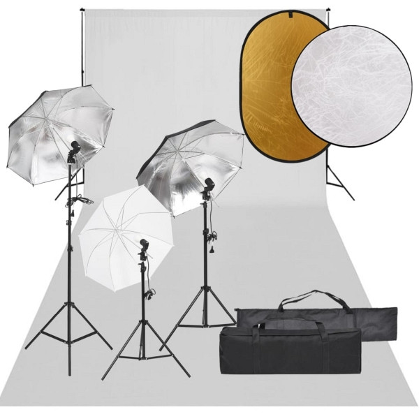 vidaXL Fotostudio-Set mit Beleuchtung, Hintergrund und Reflektor, 3094726