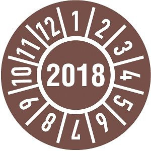 Moedel Prüfplakette Jahr 2018 mit Monaten, Folie, Ø 30 mm, VE: 10 Stück/Bogen, 52983