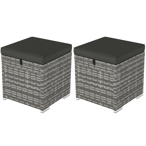 Outsunny 2er Set Rattan Hocker Sitzhocker mit Rattanoptik Stauraum Kissen Deckel 120 kg belastbar 40x40x41cm Dunkelgrau, 867-292V00CG