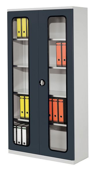 Kappes Systemschrank Serie 400 RAL 7035/7016, H1950 x B1000 x T410 mm, Sichtfenstertüren, 4 Fachböden verzinkt, 1250.01.5024