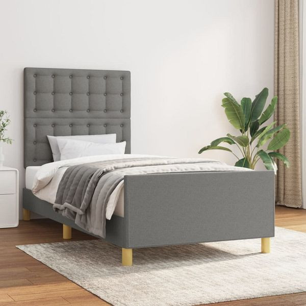 vidaXL Bettgestell mit Kopfteil Dunkelgrau 90x190 cm Stoff, 3125342