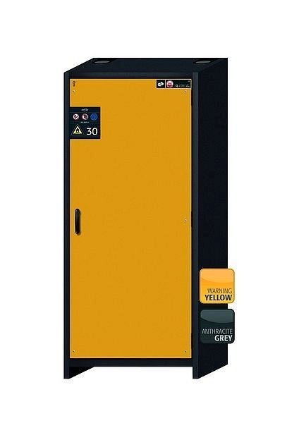 asecos Sicherheitsschrank Q-CLASSIC-30, Q30.195.086.WDR in sicherheitsgelb RAL 1004 mit 4x Auszugswanne Standard (Edelstahl), 31009-060-30056
