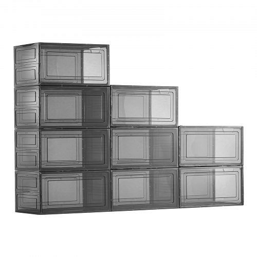 VEVOR stapelbare Schuhboxen, VE: 9 Stück, bis US-Größe 13, mit Magnettür für High Heels, Stiefel & Hüte, klar + Schwarz, KDDQTMCXXHQK0RMOI001V0