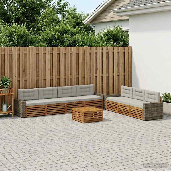 vidaXL Outdoor-Sofagarnitur 8-teilig Natürlich und Hellgrau, 3383129