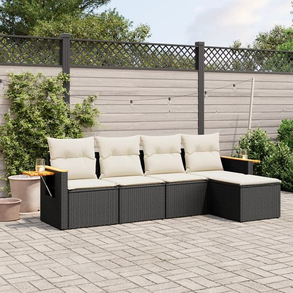 vidaXL 5-tlg. Garten-Sofagarnitur mit Kissen Schwarz Poly Rattan, 3259158