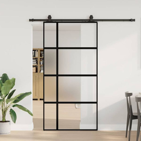 vidaXL Schiebetür mit Beschlag Schwarz 102,5x205 cm Hartglas, 3375900