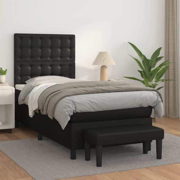 vidaXL Boxspringbett mit Matratze Schwarz 80x200 cm Kunstleder, 3137629