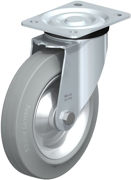 Blickle L-V 202R-SG Stahlblech-Lenkrolle, mittelschwere Ausführung, mit Anschraubplatte, Vollgummi, Grau, 56200