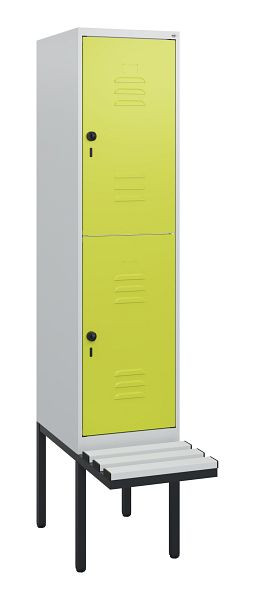 C+P Doppelstöckiger Spind Classic PLUS, 1950x400x815mm, 7035/0024, Drehriegel, mit Untergestell und schwebender Sitzfläche, 0803405-12 S10070