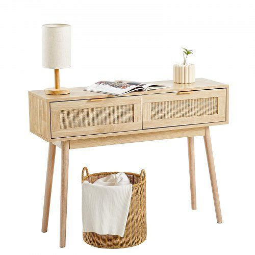 VEVOR Rattan-Konsolentisch Flurtisch Dekotisch 2 Schubladen Schiebetürn Natur, TBXGZ2CMSWGBDGULZV0