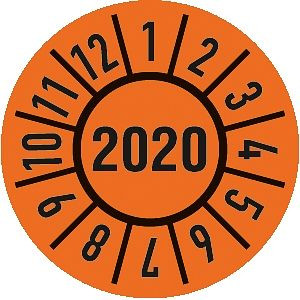 Moedel Prüfplakette Jahr 2020 mit Monaten, Folie, Ø 15 mm, VE: 500 Stück/Rolle, 92679