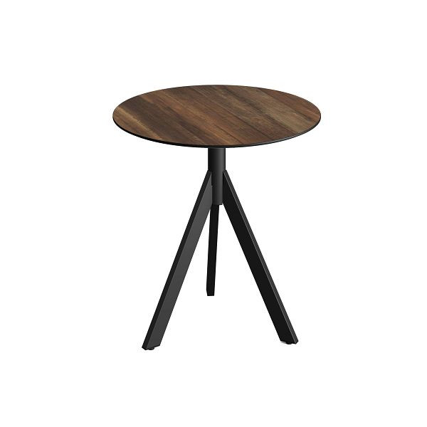 Feros Infinity Tripod Terrassentisch Schwarz frame + Tropical Wood HPL Tischplatte Ø70 cm, 140011270