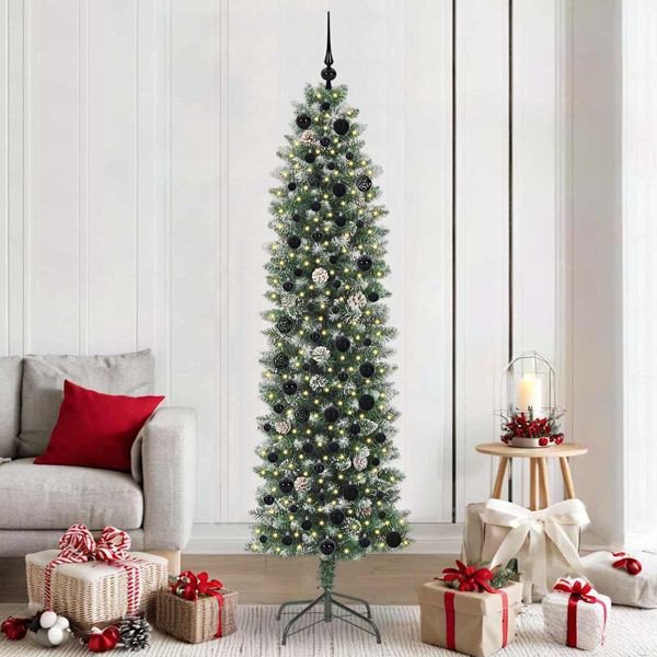 vidaXL Künstlicher schlanker Weihnachtsbaum Grün und Weiß 210 cm, 3395306