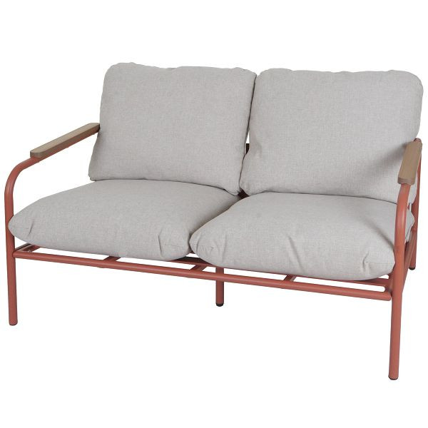 Mendler Aluminium-Gartenbank HWC-O11, Outdoor 2-Sitzer Sitzbank Sofa, Olefin Stoff (205 g/m²) 125cm, terrakotta Polster beige, 110592