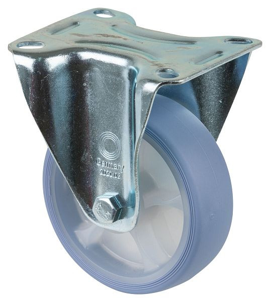 BS Rollen Transportrolle Bockrolle, thermoplastisches Gummirad, Reifen lichtblau, Rollenlager, Platte, Durchmesser: 100 mm, VE: 4 Stück, L410.B44.101.05