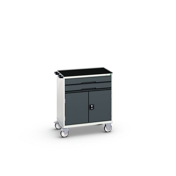 bott verso mobiler Schubladenschrank, mit 2 Schubaden, Tür und Abrollrand, BxTxH: 800 x 550 x 965 mm, Lichtgrau / Anthrazitgrau, 16927011.19