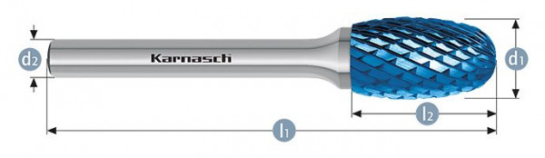 Karnasch Hartmetall-Frässtift Blue-Tec beschichtet TRE/ HP-6 d1=16 / l2=25 / d2=6 / l1=70mm, 115044045