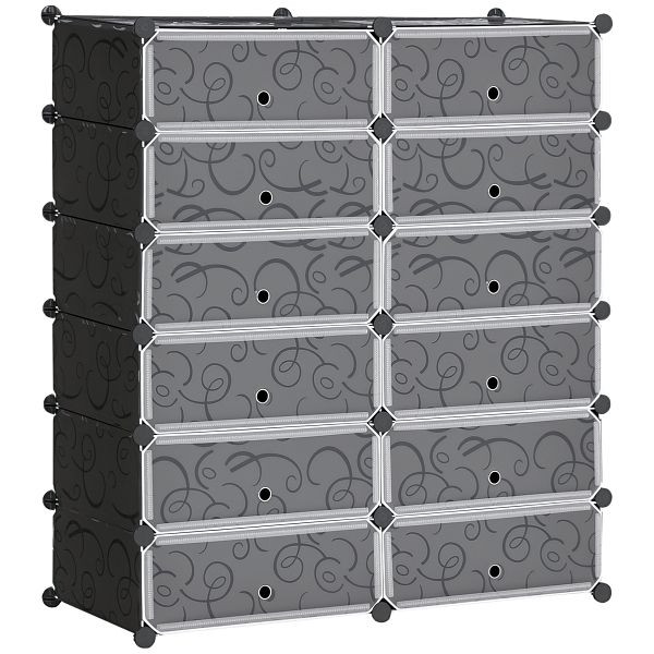 HOMCOM Schuhregal, 12 Aufbewahrungsboxen für 24 Paar Schuhe, Kunststoff, Schwarz+Weiß, 850-183