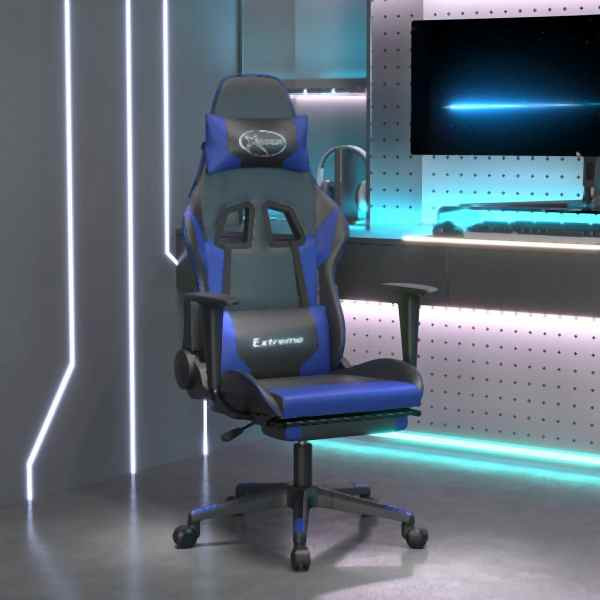 vidaXL Gaming-Stuhl mit Massage & Fußstütze Schwarz & Blau Kunstleder, 345457