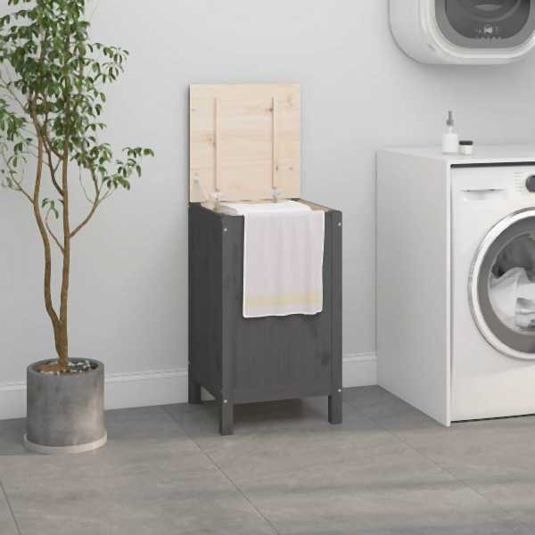 vidaXL Wäschetruhe Grau 44x44x76 cm Massivholz Kiefer, 823576