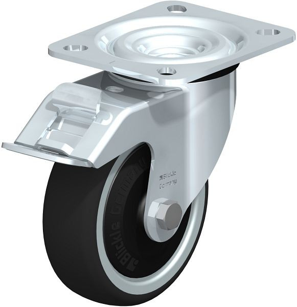 Blickle L-PATH 100K-FI-ELS-FK Stahlblech-Lenkrolle, mittelschwere Ausführung, mit Anschraubplatte & Feststeller, Thermoplastisches Polyurethan, 852195