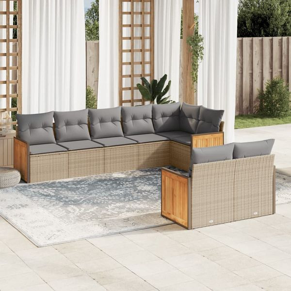 vidaXL 8-teilig Garten-Sofagarnitur mit Kissen Beige Poly Rattan, 3260232