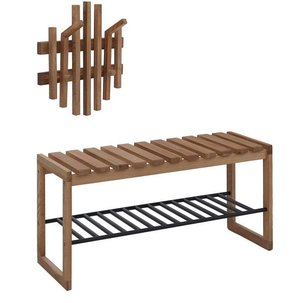 MCA Garderobenset HWC-P57, Garderobenpaneel Sitzbank Schuhablage, Massiv-Holz Eiche, 119392+119393