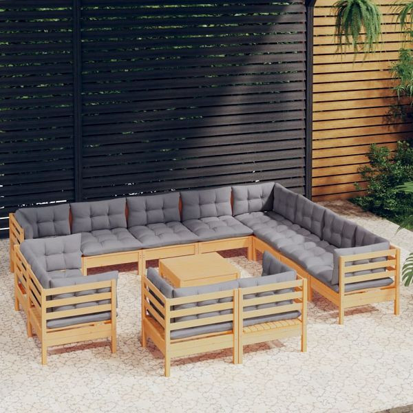 vidaXL 13-teilig Garten-Lounge-Set mit Grauen Kissen Massivholz Kiefer, 3096952