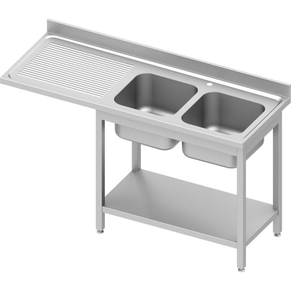 Stalgast Spültisch ECO mit Grundboden und Überstand 1600x700x900 mm, mit zwei Becken rechts, mit Aufkantung, Selbstmontage (AISI201), DST16769RA