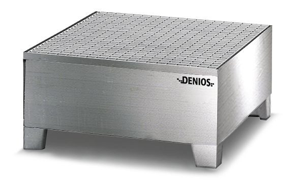 DENIOS Auffangwanne aus Edelstahl für 1 Fass à 200 Liter, 850 x 870 x 430 mm, mit Gitterrost, 328443