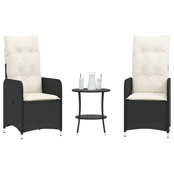 vidaXL Outdoor-Lehnstühle 2 Stück mit Tisch Schwarz Poly-Rattan, 365690