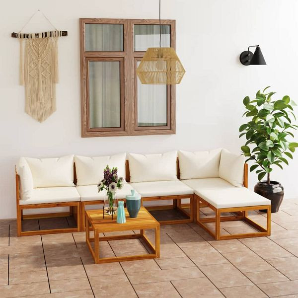 vidaXL 6-tlg. Garten-Lounge-Set mit Auflagen Creme Massivholz Akazie, 3057655