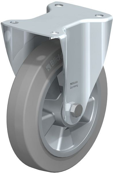 Blickle B-ALEV 200K-SG Stahlblech-Bockrolle, mittelschwere Ausführung, mit Anschraubplatte, Elastik-Vollgummi, Grau, 296913