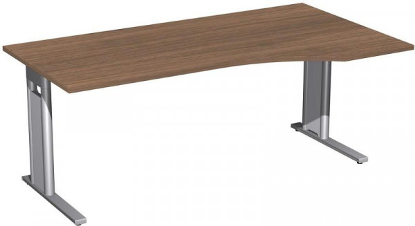 geramöbel PC-Schreibtisch rechts starr, C Fuß Blende optional, 1800x1000x720, Nussbaum/Silber, N-648305-NS