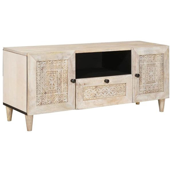 vidaXL TV-Schrank Mit Regal Weiß 105 x 33 x 46 cm massives Mangoholz, 4018130