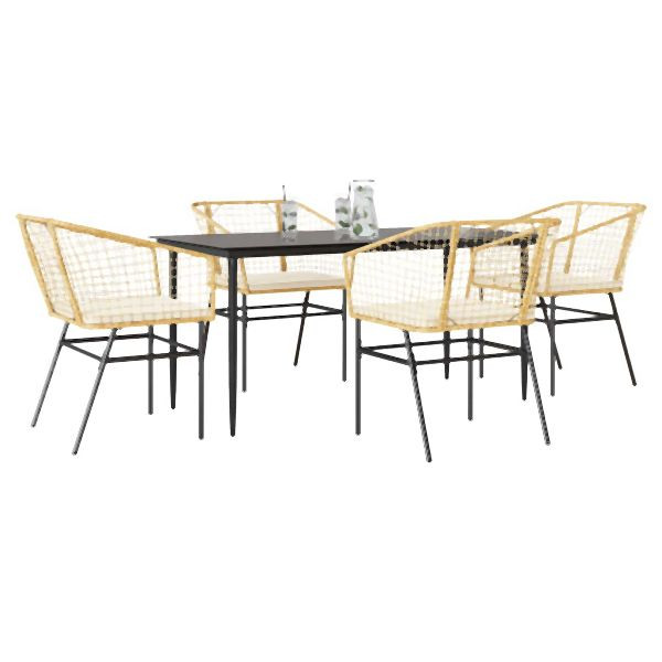 vidaXL 5-teilig Garten-Essgruppe mit Kissen Braun Poly Rattan Glas, 3334509