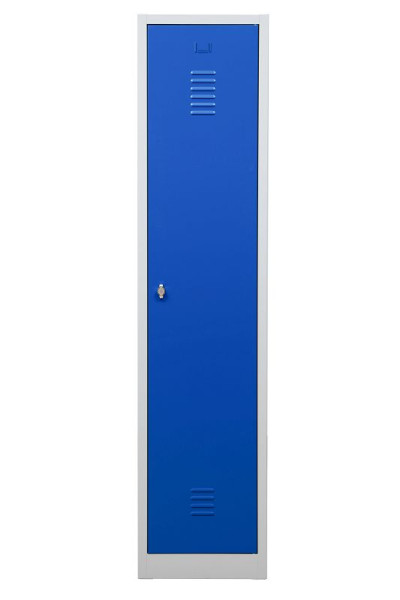 Gürkan Garderobenschrank, 50 x 41,5 x 180 cm, Lichtgrau, Enzianblau, Vorhangschloss, Hutboden & Kleiderhaken, WRC/1.1840, 104916