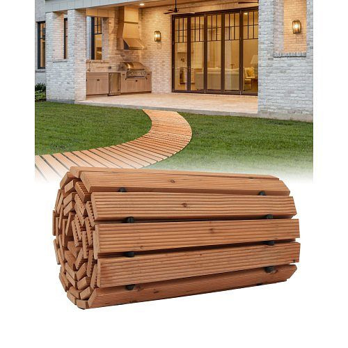 VEVOR Rollweg Garten 253x43 cm, Ausrollbarer Zedernholz-Gehweg mit Drahtseil, dekorative Trittplatten für Strand, Hof, Terrasse, HXMZHYXD96177TWDLV0