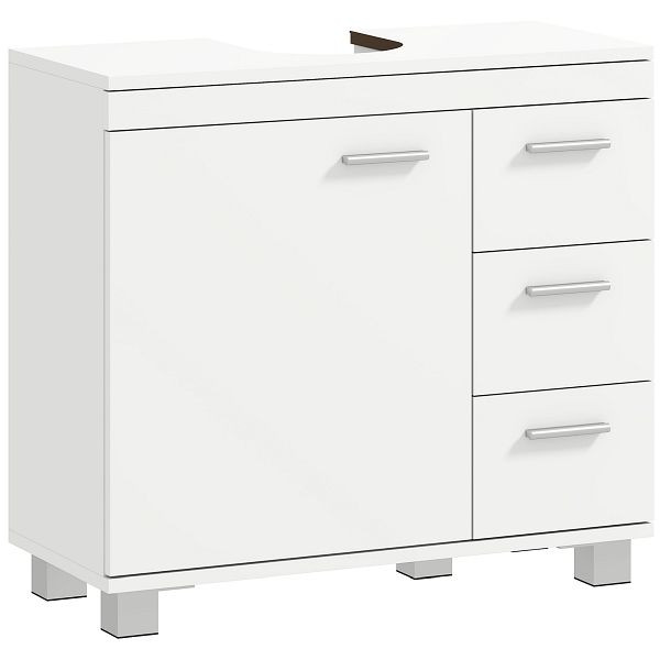 HOMCOM Unterschrank für Waschbecken, 2 Regale, 3 Schubladen, MDF-Struktur, Weiß, 834-918V90WT