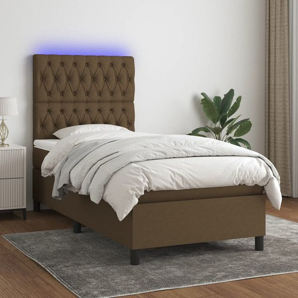 vidaXL Boxspringbett mit Matratze & LED Dunkelbraun 90x190 cm Stoff, 3135080