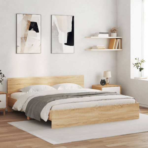 vidaXL Bettgestell mit Kopfteil Sonoma-Eiche 200x200 cm, 3207457