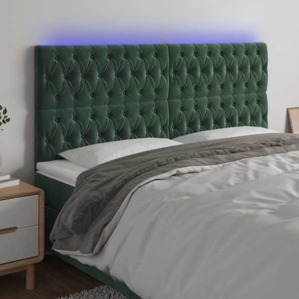 vidaXL LED Kopfteil Dunkelgrün 200x7x118/128 cm Samt, 3122829