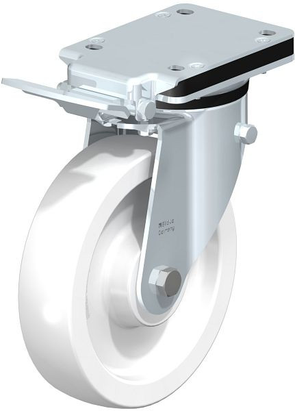 Blickle LK-SPO 200G-IS Stahlblech-Lenkrolle, schwere Ausführung, mit Anschraubplatte & Feststeller, Polyamid, Weiß, 750546