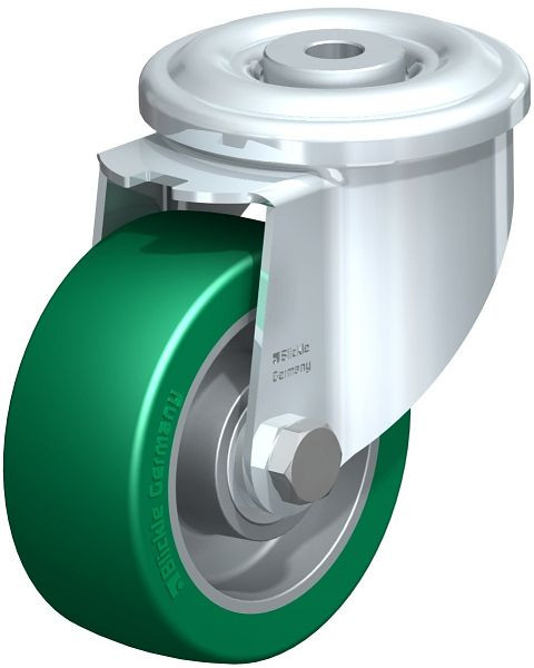 Blickle LKR-ALST 100K Stahlblech-Lenkrolle, schwere Ausführung, mit Rückenloch, Blickle Softhane®, Grün, 616425