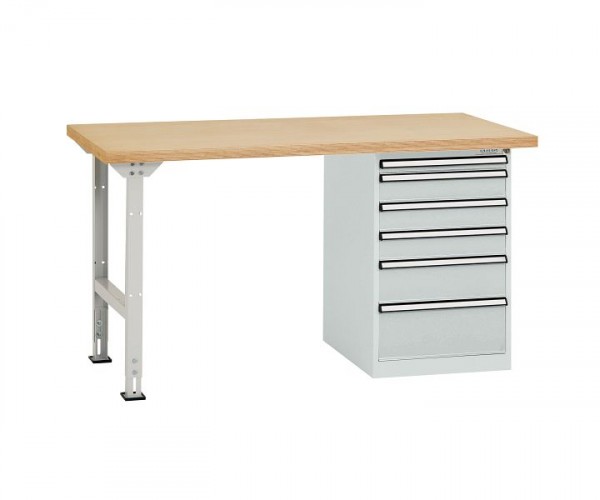 Manuflex Werkbanksystem COMBI Modell 2 mit Multiplexplatte, BxTxH = 1500 x 700 x 840 mm, Lichtgrau, TP5088.7035