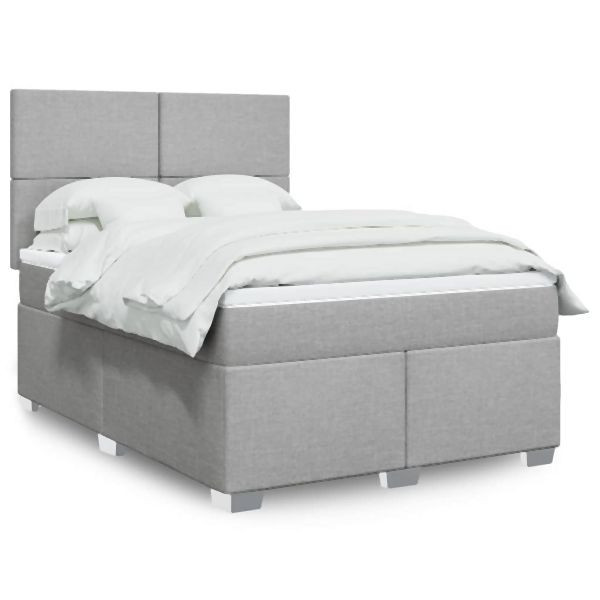vidaXL Boxspringbett mit Matratze Hellgrau 140x200 cm Stoff, 3292804