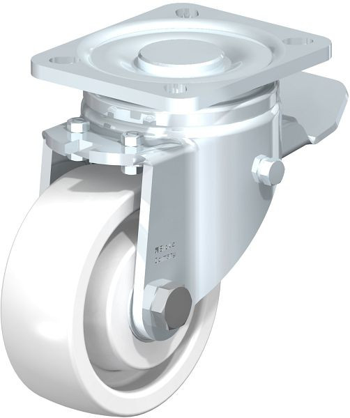 Blickle LH-SPO 100K-1-ST Stahlblech-Lenkrolle, Schwerlast-Ausführung, mit Anschraubplatte & Feststeller, Polyamid, Weiß, 279455